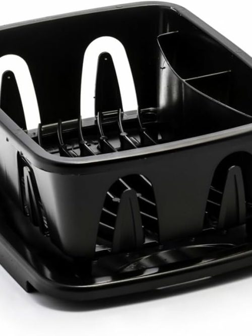 Mini Dish Drainer and Tray | Fits RV Sinks and Small Counter Spaces | Durable Heavy-Duty Construction | (43512), Black