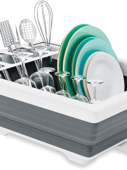 Collapsible Dish Drainer Portable Dinnerware Drainer Organizer for Kitchen RV Campers Travel Trailer Space Saving Kitchen Storage Tray