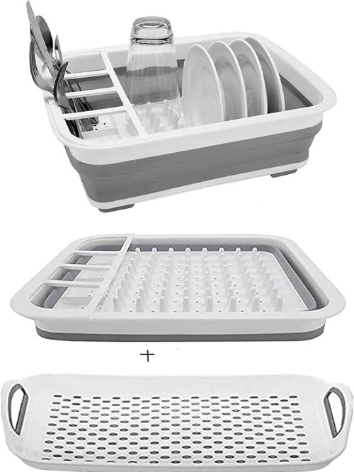 camper must haves dish drying rack Collapsible Dish Drying Rack Portable Dinnerware Drainer Organizer for Kitchen RV Campers Travel Trailers Space Saving Kitchen Storage Rack Tray (with Drainboard)