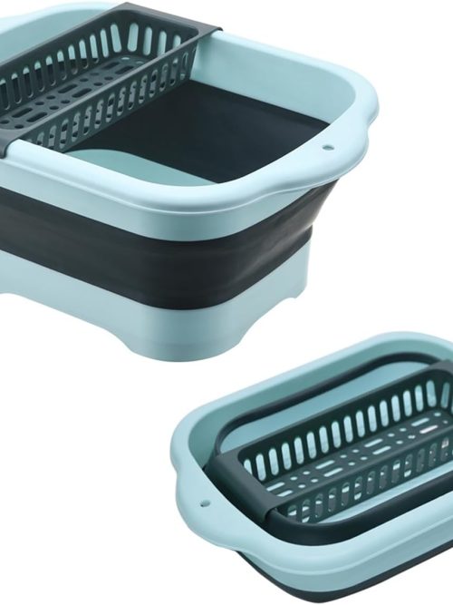 11L（2.91 Gallon） Collapsible Dish Basin with Drain Plug, Space Saving Outdoor Multiuse Foldable Sink Tub, Dishpan, Portable Kitchen Storage Tray for Vegetable Washing, Camping, RV (Green)