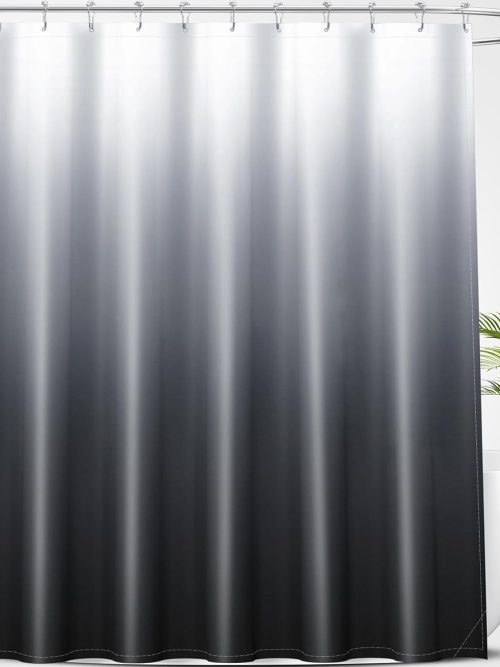 Luxury Black and Grey Ombre Shower Curtain Sets with 12 Hooks, Waterproof and Washable Decorative Shower Curtains for Bathroom, 72x72 Inches