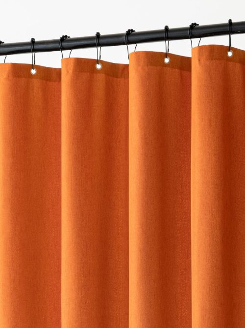 Linen Shower Curtain with 12 Metal Hooks Modern Heavy Duty Fabric Shower Curtain Set Waterproof Thick Cloth Shower Curtains for Bathroom Hotel Bathtub, W72*L72, Orange